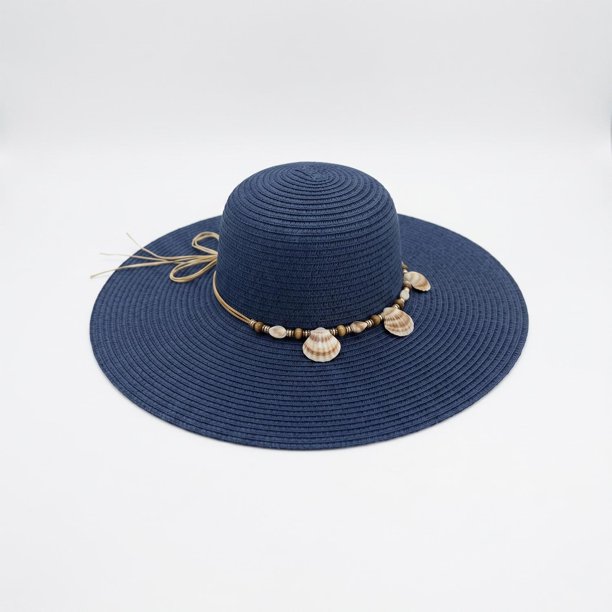 Sombrero de Playa Con Conchitas Para Mujer Ala Ancha 42 cm azul 42 cm