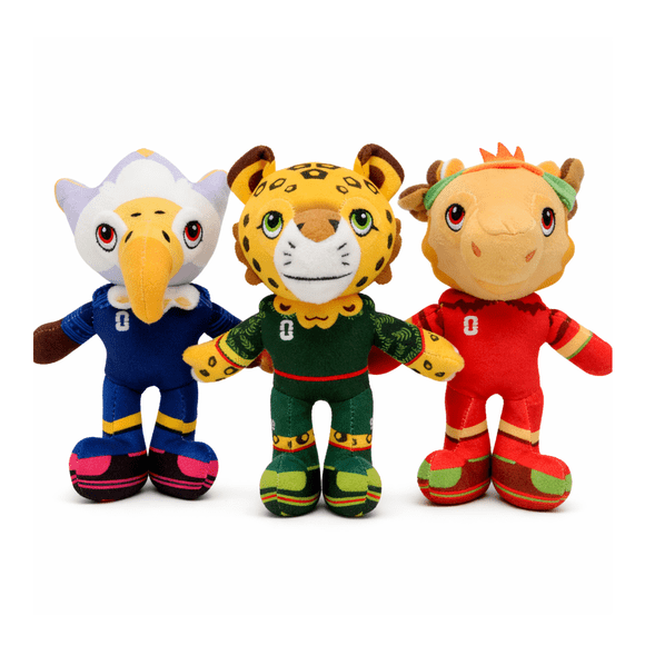 Paquete 3 Peluchs Mascotas Mundial 2026 19 cm (Maple, Zayu y Clutch)