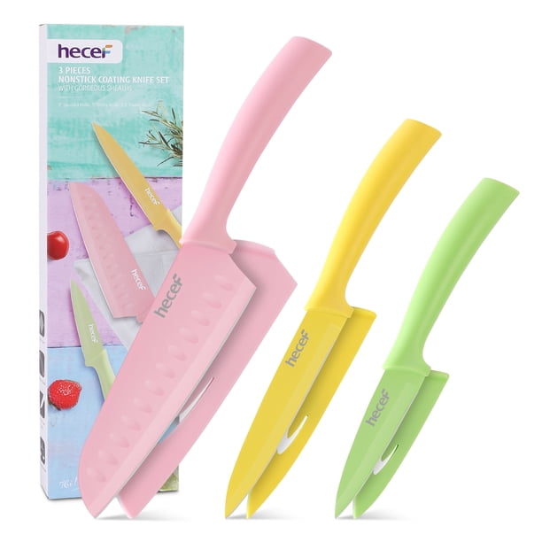 Juego de Cuchillos hecef de 3 Piezas con Fundas, Recubrimiento Antiadherente - Multicolor