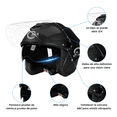 thumbnail image 2 of Casco Motocicleta Abierto 3/4 Visera Doble Hd Abatible Dot Xtellar Color Negro, 2 of 3
