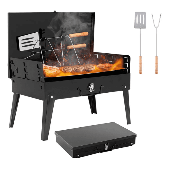 Parrilla Asador Plegable Con Accesorios Camping Portátil Pro Xtellar Color Negro