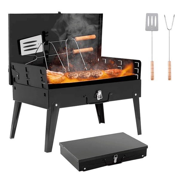 Parrilla Asador Plegable Con Accesorios Camping Portátil Pro Xtellar Color Negro