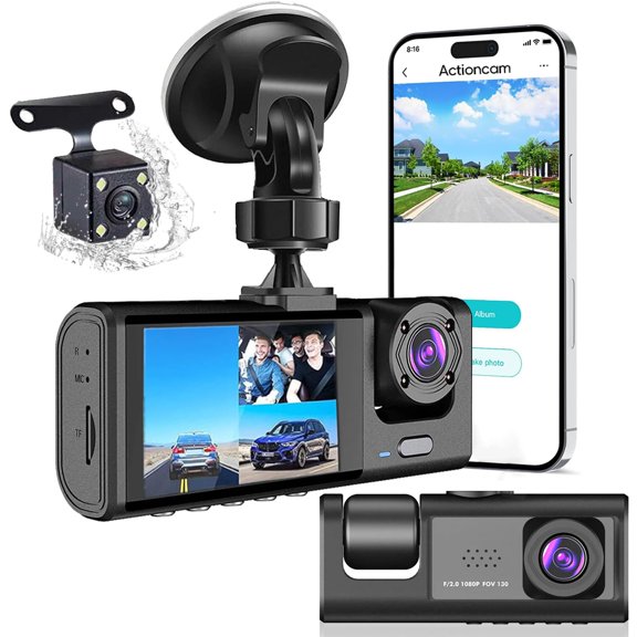 TYEGDAVD Dashcam para Auto (Frontal, Interior, Trasera)，Dashcam WiFi 1080p，Camara para Carro con Asistente de Reversa, Grabacion en Bucle de 24 Horas, Visión Nocturna