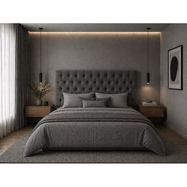 Cabecera El Bazar Store Capitonada Soho Gris Oxford King Size Moderna