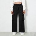 thumbnail image 5 of Pantalones de pana para niñas, cintura elástica, corte holgado, cordón ajustable, bolsillos, pantalones casuales para niñas con pana de mezcla de algodón de textura suave, tallas de 5-6 a 14-15 años., 5 of 5