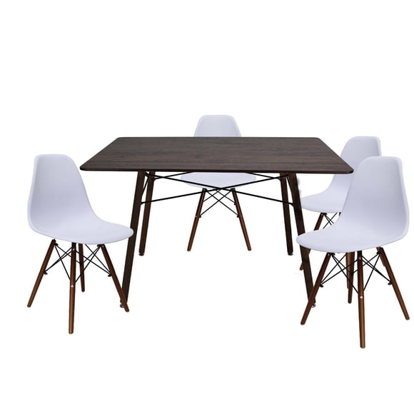 Set Comedor Oslo Melamina 120cm Nogal 4 sillas Blanco nogal Mundo In