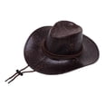 thumbnail image 4 of Sombrero de vaquero de cuero de PU Sombreros de jazz Sombrero de sol ligero y versátil para exteriores con correa para la barbilla Sombrero de Café, 4 of 8
