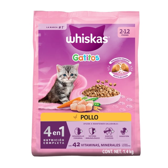 Alimento Seco para Gatitos Whiskas® 4 en 1, 100% Nutrición Completa y Balanceada – Sabor Pollo 1.4kg