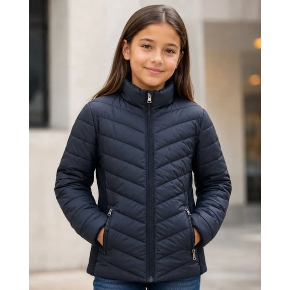 Chamarra Acolchada para Niña con Cierre y Bolsillos Termica Elegante Azul Talla 16