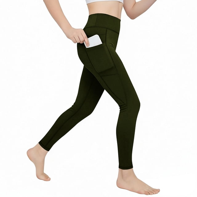 Amzcrzy Leggings Yoga Niñas 4 A 13 Años Cintura Alta Deportivos Cómodos Elásticos Control Abdomen Suaves Tacto Agradable Con Bolsillos Correr Ejercicio Verde