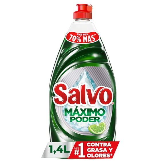 Jabón Líquido para Trastes Salvo Máximo Poder Limón, Rinde hasta 70% Más**, 1.4 l