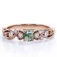 thumbnail image 1 of JeenMata Anillo Compromiso Filigrana Victoriano 7 Piedras 1,75 ct Brillante Redonda Ágata Verde Musgo Veteada y Moissanita Baño Oro Rosa 18K sobre Plata, 1 of 6