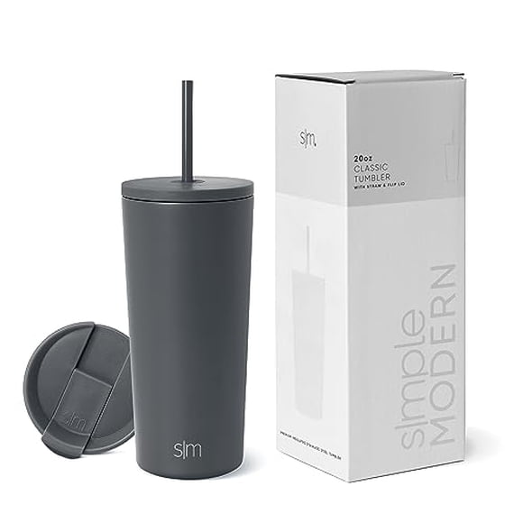 Vaso aislante moderno, sencillo, con tapa y pajita, 500 ml