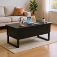 thumbnail image 3 of Mesa Centro Elevable Negra Industrial con Cajón y Compartimento Oculto, Tablero Melamina para Laptop y Almacenamiento, 3 of 9