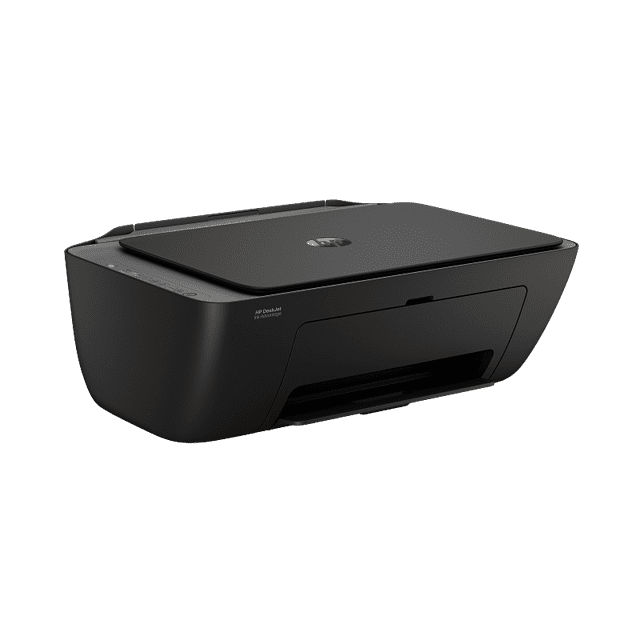 impresora multifuncional hp de inyección ink advantage 2974 3/4 frontal de impresora HP negra con bandeja frontal de salida, tapa superior para escaneo y panel con botones y LCD; imprime, copia y escanea, rendimiento hasta 400 páginas b/n y 200 color, velocidades hasta 7.5 ppm (b/n) y 5.5 ppm (color).