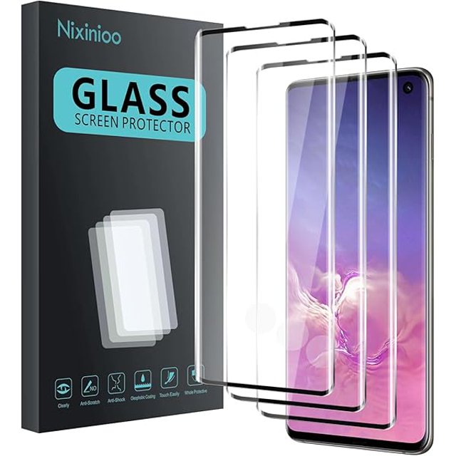 wonima11 3 Pack Tempered Glass Screen Protector for Samsung Galaxy S10, Anti-Fingerprint, 9H Hardness, Scratch Resistant, 3D Curved Tempered Glass Film, HD Clear