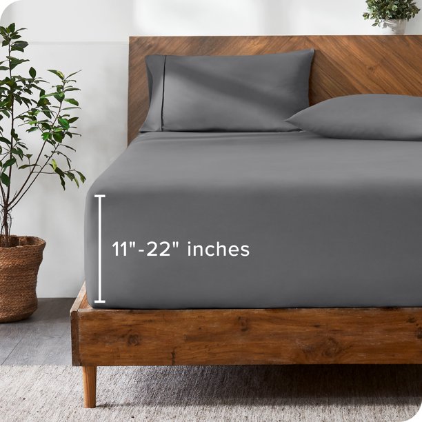 Bare Home Sábana Ajustable Bolsillo Extra Profundo de 22", Colección Premium 1800, Tamaño Queen, Gris