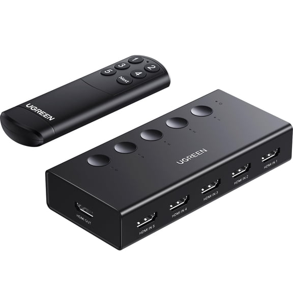 Conmutador HDMI UGREEN de 5 entradas y 1 salida 4K @60Hz con mando a distancia PS5/4/3 Xbox