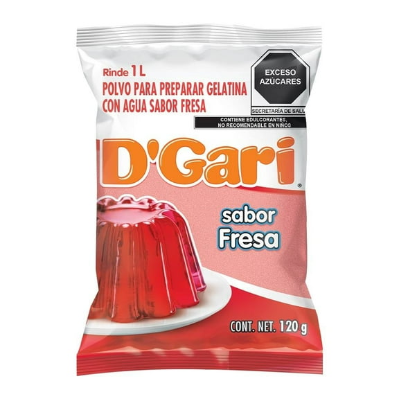 Polvo para preparar gelatina D' Gari de agua sabor fresa 120 g