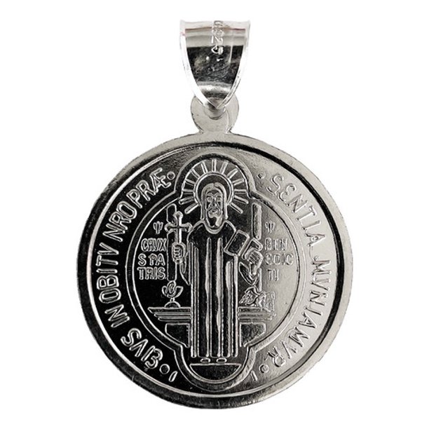 JOYARIS Medalla Lisa Religión San Benito Doble Vista Plata 925 3.3cm DM-0000924