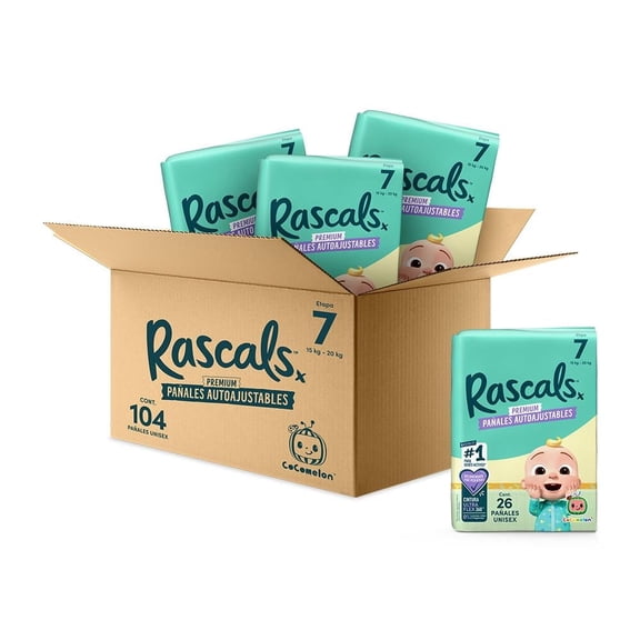 Pañales autoajustables Rascals Etapa 7 Unisex  104 piezas