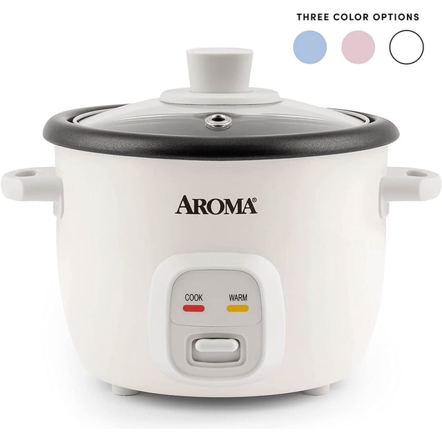 arrocera aroma housewares cocinador de granos 4 tazas color blanco arrocera eléctrica compacta de 1 L para arroz y granos, cuerpo blanco con logo Aroma, tapa de vidrio con pomo, asas laterales y panel frontal con botón deslizante y luces Cook/Warm.