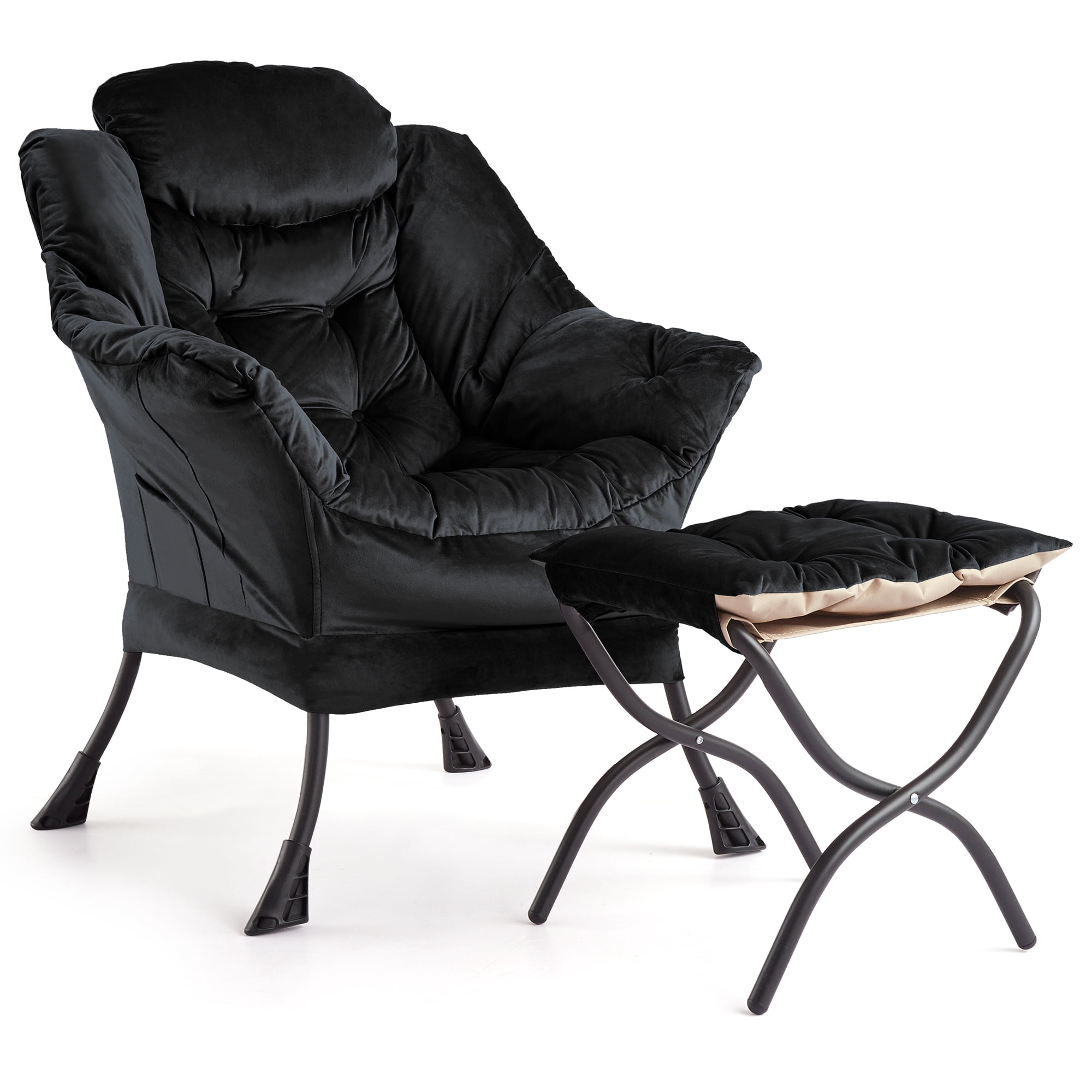 Sillón Acentuador con Otomano – Terciopelo – Asiento Tapizado – Patas Metálicas – Espacios Pequeños – Entrada, Dormitorio o Pasillo – Moderno