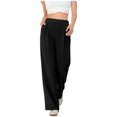 thumbnail image 1 of Amzcrzy Pantalones Vestir Mujer Color Liso S-2XL - Cintura Alta Elástica, Pliegues Frontales, Sin Cremallera, Bolsillos, Para Trabajo Negro, 1 of 5