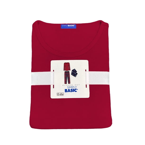 Pijama Simply Basic para Dama Playera Manga Larga con Pantalón Cuadros Rojo Talla EG 3 Piezas