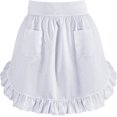 thumbnail image 1 of CaiYueKe White Vintage Maids Apron with Ruffle Hem, Half Waist Tie Skirt Two Pockets, Cute Servant Waitress Costume for Halloween Cosplay Role Play, Kitchen Baking Uniform, 1 of 8