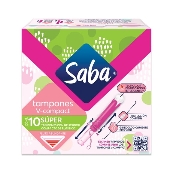 Tampones Saba V-Compact Súper con Aplicador Compacto 10 Piezas