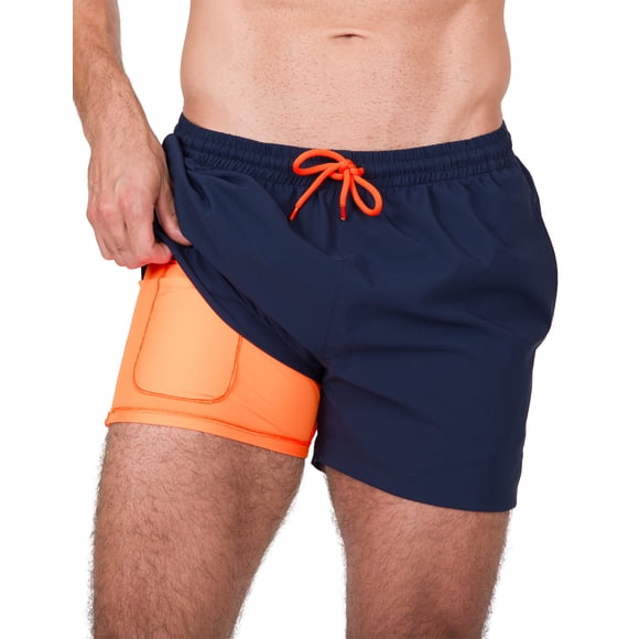 Traje de baño azul marino hombre short con licra interna