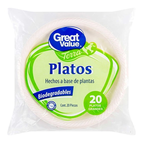 Plato desechable Great Value Terra grade 20 pzas