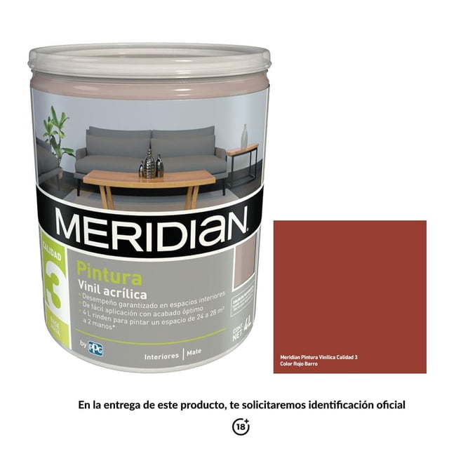 Pintura Meridian Clásica 3 años Color Rojo Barro 4 Litros