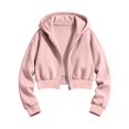 thumbnail image 4 of Sudadera con capucha y cremallera de manga larga de color liso para niñas, estilo casual y holgado, ideal para invierno, tallas 120-170., 4 of 5