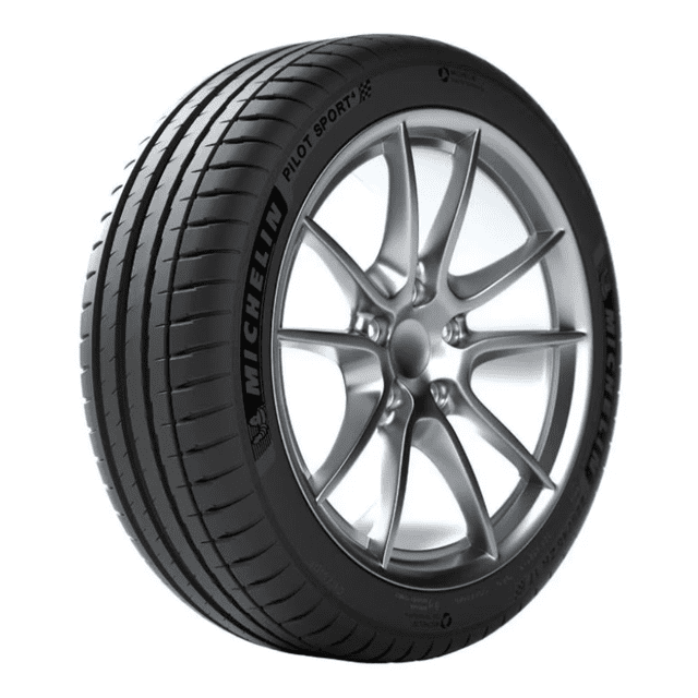 llanta 225/55 r19 99v michelin pilot sport 4 suv Llanta Michelin Pilot Sport 4 Suv 225/55 R19 99V, vista 3/4 frontal mostrando banda de rodamiento con canales para drenaje y agarre en mojado, flanco con marca y modelo visibles, neumático sobre rin ilustrativo plateado, fondo blanco. Su tamaño la hace adecuada para vehículos de medio y alto desempeño.