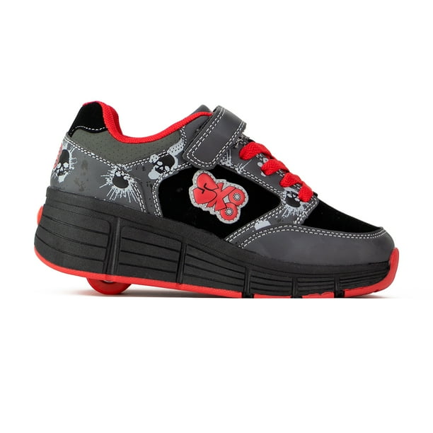 Tenis Patín Skate Speed Rollers Rojo y Negro Con Rueda Retráctil Para Niño