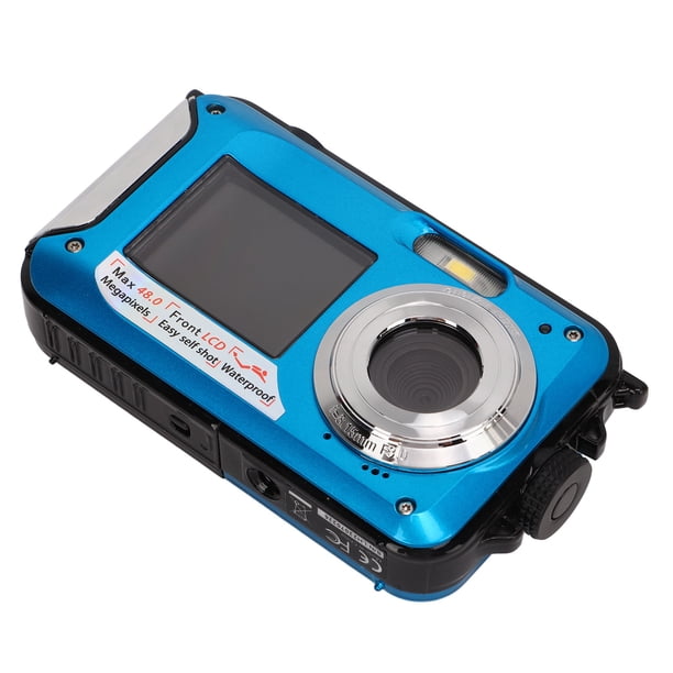 Cámara digital submarina Full HD 2.7K 48MP 10 pies a prueba de agua Zoom digital 16X Pantallas dobles delanteras y traseras Cámara digital a prueba de agua Azul
