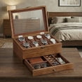 thumbnail image 1 of SONGMICS Caja de Relojes con 8 Ranuras, Estuche de Relojes de Madera de 2 Niveles , Madera de Paulonia,Nogal Rústico, 1 of 9