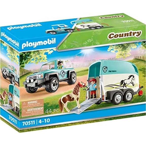 Coche Playmobil de juguete con remolque de poni de más de 4 años