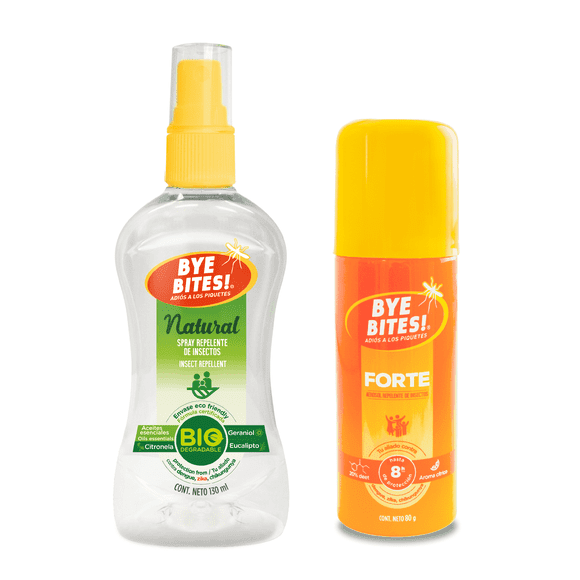 Duopack Repelente de Insectos y Mosquitos Natural BYE BITES 130ml + Forte 80g