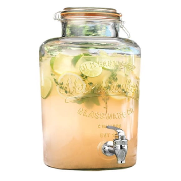 Mason Jar Dispensador de Bebidas Vintage de Vidrio con Tapa de 8 Litros 1 Pieza Transparente