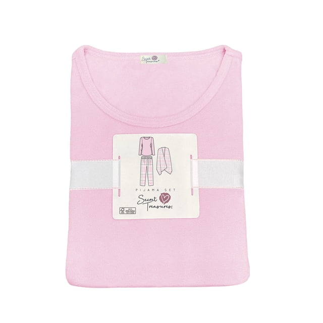 Pijama Secret Trasures para Dama Playera Manga Larga con Pantalón Cuadros Rosa Talla G 3 Piezas