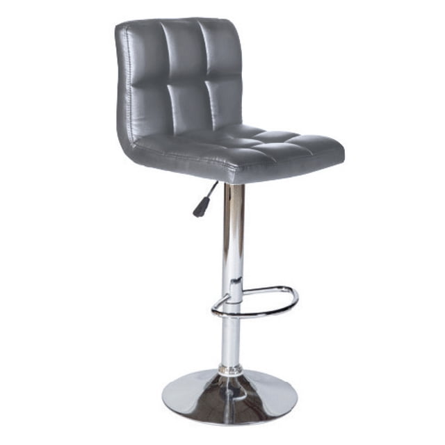 banco alto aéron gris pu con respaldo | banco para barra cocina o bar moderno terzetto. Banco alto con respaldo tapizado en PU gris, asiento y respaldo acolchados con costuras cuadradas visibles; base central cromada con base circular, anillo reposapiés y palanca lateral para ajuste de altura. Adecuado también para barras de restaurante o cocinas modernas.