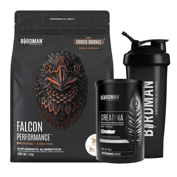Birdman Creatina 450 grs + Proteína Falcon Performance 1.9 kg negro