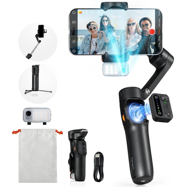 hohem iSteady V3 Gimbal Stabilizer for iPhone, 3-Axis Phone Gimbal, Magnetic AI Tracker, Built-in Extendable Rod & Tripod, Detachable Remote Control, Gimbal Stabilizer for Travel, Vlog, TikTok, Black