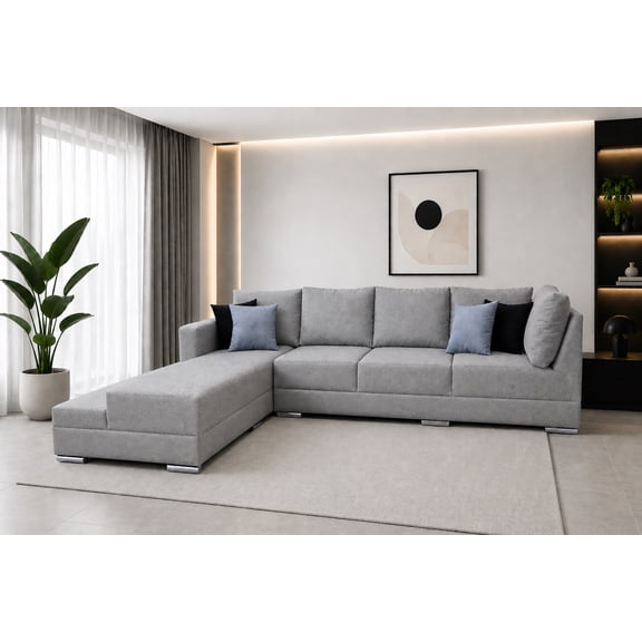 Sala esquinera EL BAZAR STORE Moderna en esquina 315x200 cm Gris plata Lino nacional