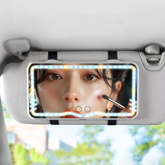 Espejo retrovisor con luz LED blanca para coche, con atenuación táctil y fuente de luz de tres colores, parasol de alta definición