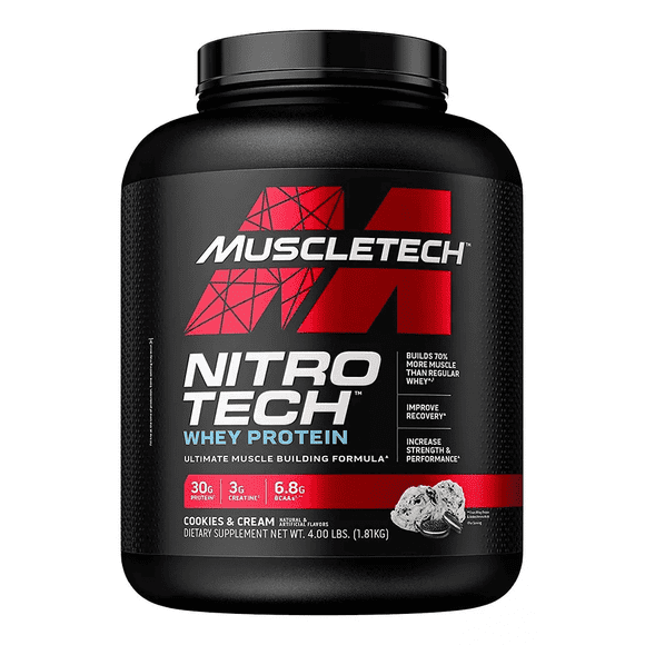Proteína de suero MUSCLETECH NITROTECH WHEY 4 LBS GALLETA Cookies & Cream