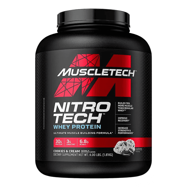Proteína de suero MUSCLETECH NITROTECH WHEY 4 LBS GALLETA Cookies & Cream